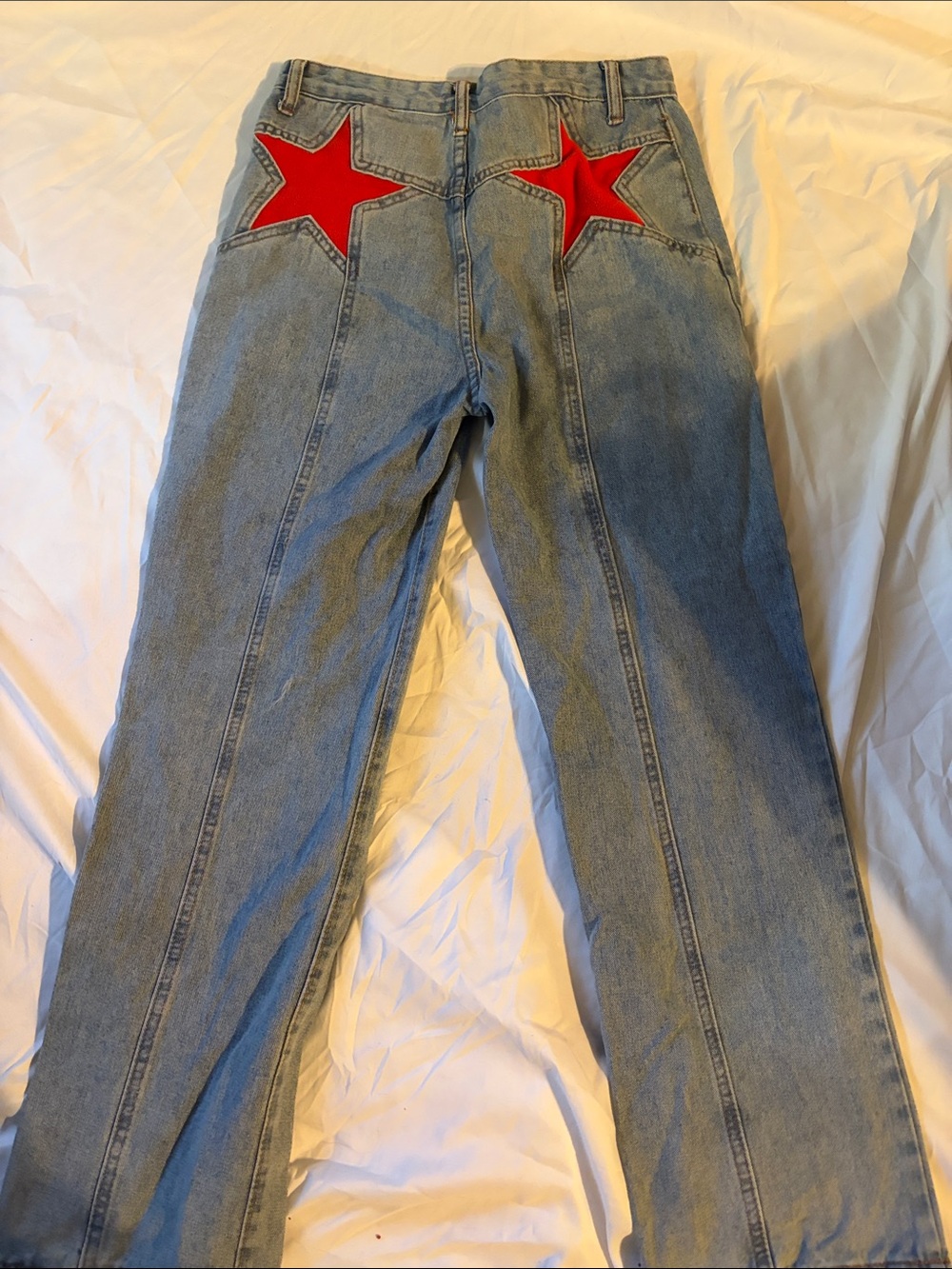 Men's Light Blue Denim Jeans with Red Star Back Pockets